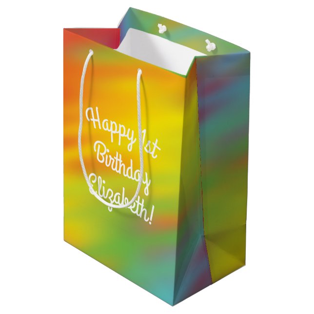 Tie Dye Rainbow Birthday Party Medium Gift Bag (Back Angled)