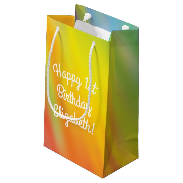 Tie Dye Rainbow Birthday Party Small Gift Bag (Back Angled)