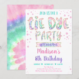 Tie Dye Rainbow Boho Hippie Girls Birthday Invitation