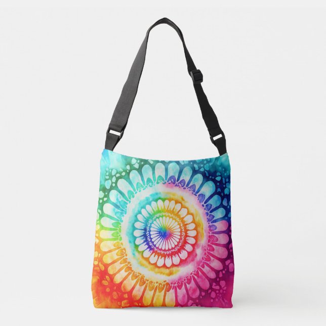 Tie Dye Rainbow Colours Retro Hippie Groovy  Crossbody Bag (Front)