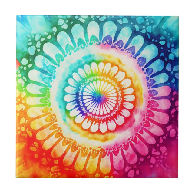 Tie Dye Rainbow Colours Retro Hippie Groovy  Tile (Front)