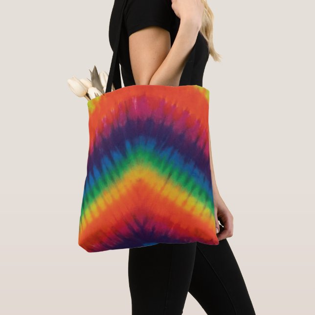 Tie Dye Rainbow Colours Tote Bag (Close Up)