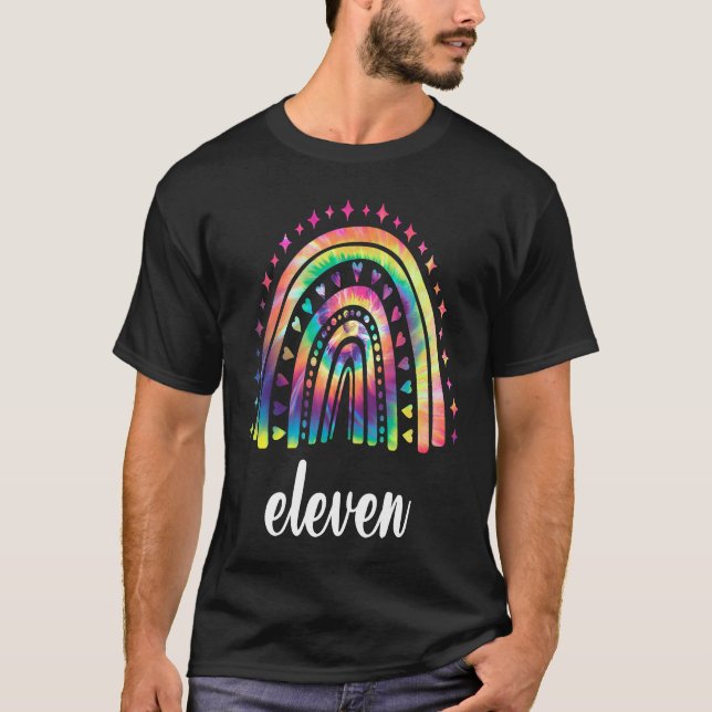 Tie Dye Rainbow Eleven Year Old 11 Bday 11th Birth T-Shirt (Front)