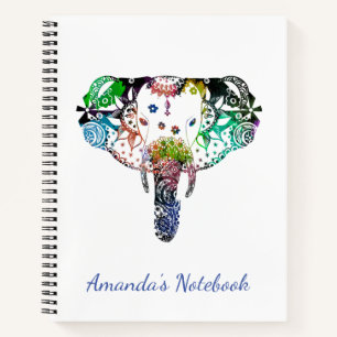 Tie dye rainbow line tangle elephant notebook
