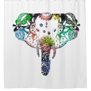 Tie dye rainbow line tangle elephant shower curtain