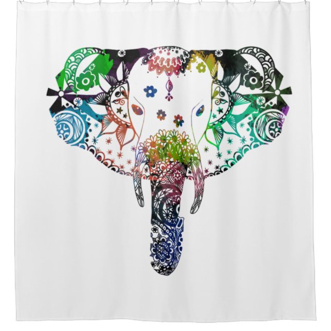 Tie dye rainbow line tangle elephant shower curtain (Front)
