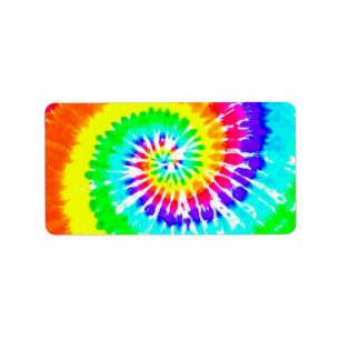 Tie Dye Rainbow Swirl Neon Rainbow Colours Pattern Label