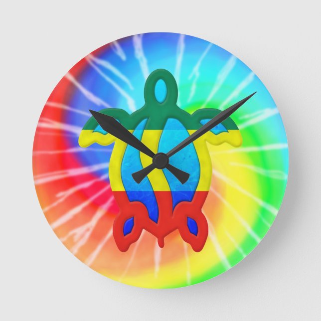 Tie Dye Rasta Honu Turtle Round Clock (Front)