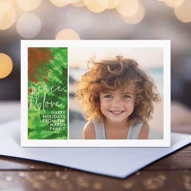 Tie-Dye Red Green - 1 Photo - Merry Christmas Holiday Card (A funky tie dye design with 1 Christmas photo. Online and download options available.)