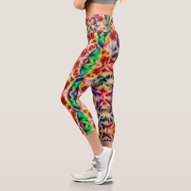 Tie-dye Red Green Yellow Capri Leggings (Left)