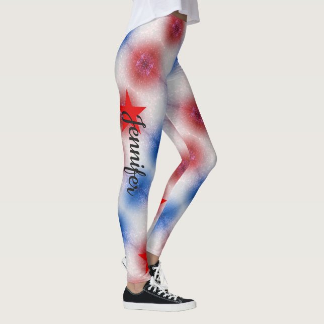 Tie Dye Red White Blue Custom Name Leggings (Right)