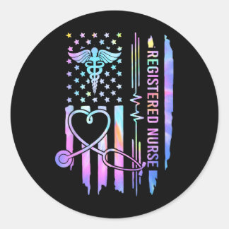 Tie Dye Registered Nurse Rn Ekg Stethoscope Nursin Classic Round Sticker