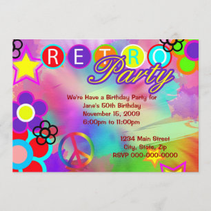 Tie-Dye Retro birthday party invitation