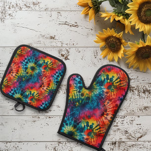 Tie Dye Retro Colourful Oven Mitt & Pot Holder Set