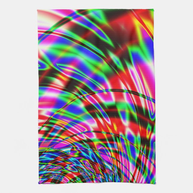 Tie Dye Retro Wave Fractal Tea Towel (Vertical)