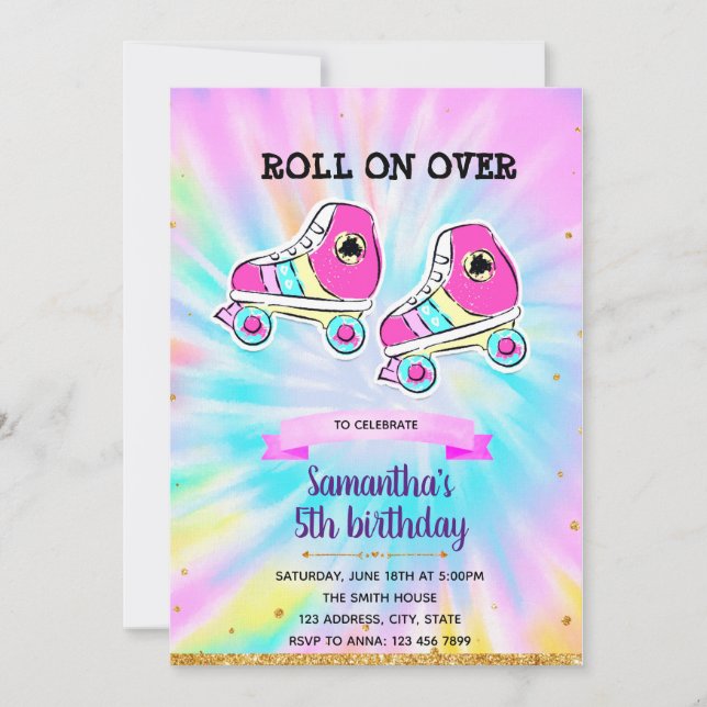 Tie dye roller skate party Invitation (Front)