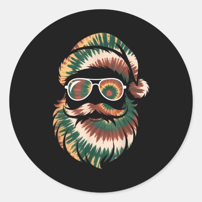 Tie Dye Santa Claus Face Xmas Boys Girls Kids Adul Classic Round Sticker (Front)