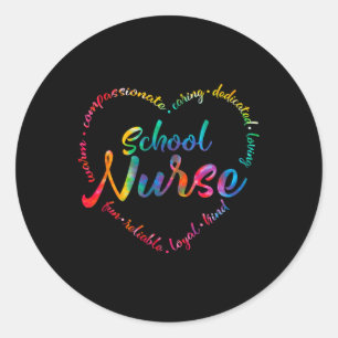 Tie Dye School Nurse Heart Word Nursing Nurse Day Classic Round Sticker