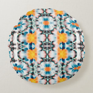 Tie Dye Seamless Pattern. Ethnic Abstract. Psyched Round Cushion