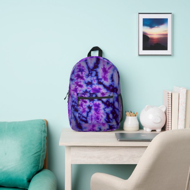 Tie Dye Shades of Purple & Blue Printed Backpack (Insitu)