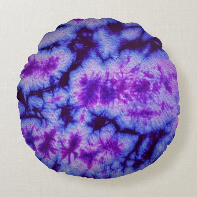 Tie Dye Shades of Purple & Blue Round Cushion (Front)