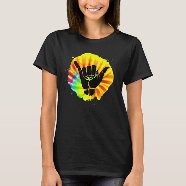 Tie-Dye Shaka Hand Loose Rainbow Colour Surfing Hi T-Shirt (Front)
