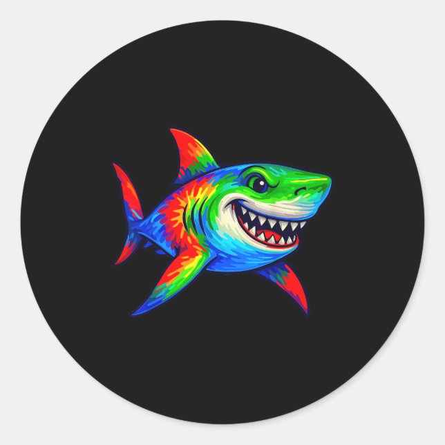 Tie-dye Shark Peace Sign Hipe  Classic Round Sticker (Front)