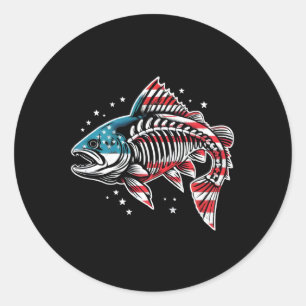 Tie Dye Skeleton Salmon American 4th Of July Fish  Classic Round Sticker