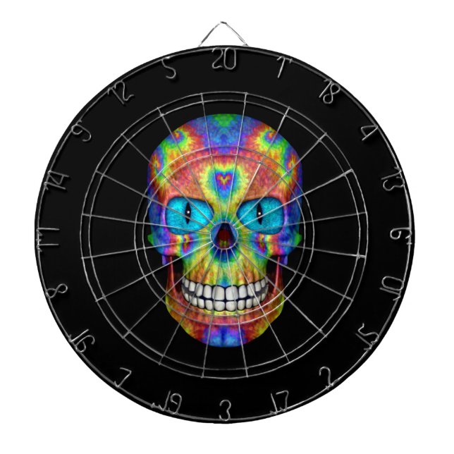 Tie Dye Skull Dead Zombie  Metal Cage Dartboards (Front)
