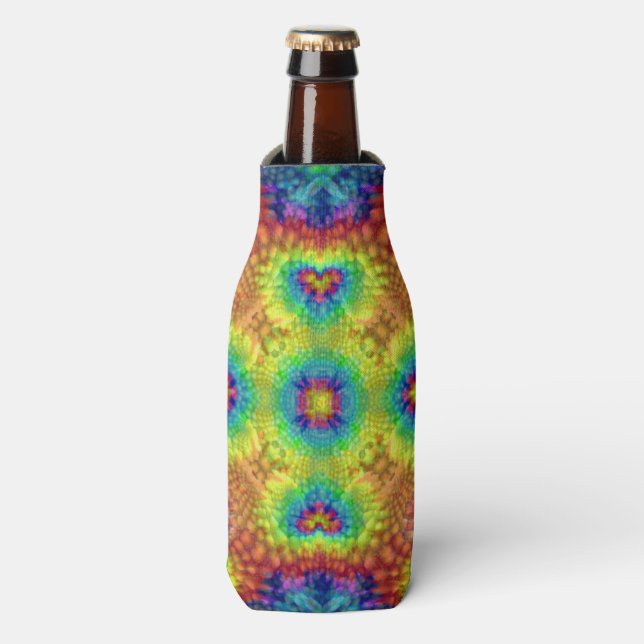 Tie Dye Sky Vintage Fractal Kaleidoscope Bottle Cooler (Bottle Front)