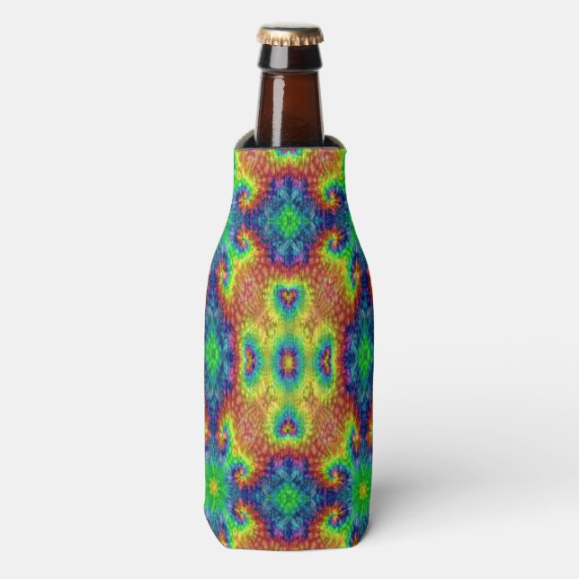 Tie Dye Sky Vintage Fractal Kaleidoscope Bottle Cooler (Bottle Front)