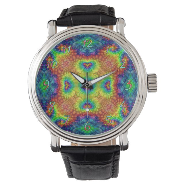Tie Dye Sky Vintage Fractal Kaleidoscope Watch (Front)