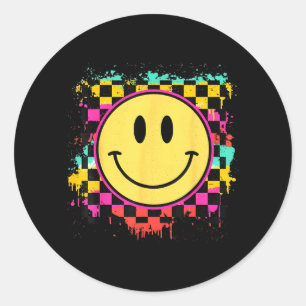 Tie Dye Smile Face Chequered Pattern Happy Smiling Classic Round Sticker