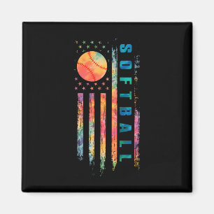 Tie Dye Softll Teen Girls Softll Player Usa Flag Magnet