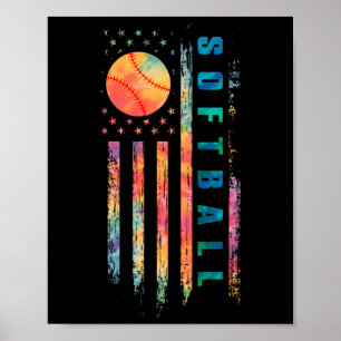 Tie Dye Softll Teen Girls Softll Player Usa Flag Poster