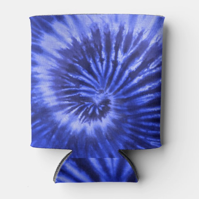 Tie-Dye Spiral Swirl - Blue Can Cooler (Front)