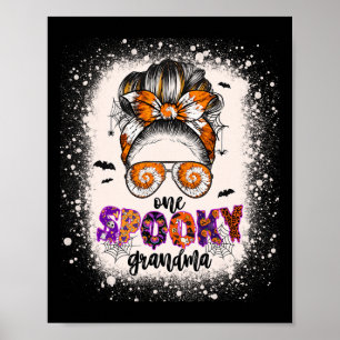 Tie Dye Spooky Grandma Halloween Monster Messy Bun Poster