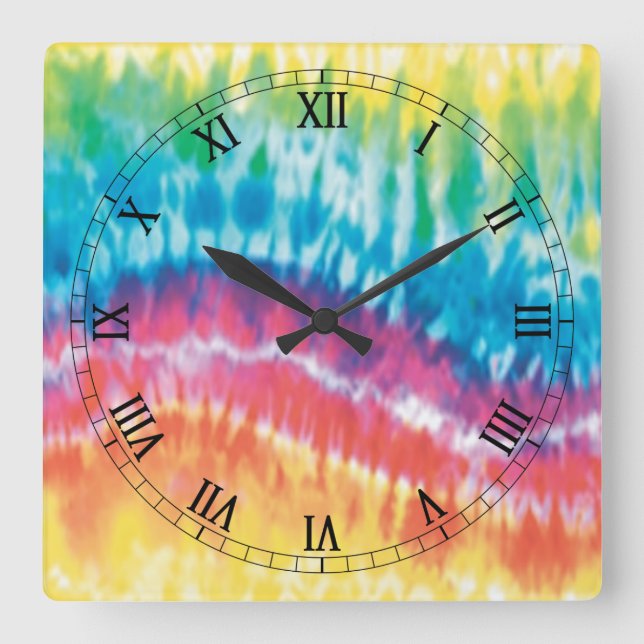 Tie Dye Square Roman Numerals Clock (Front)