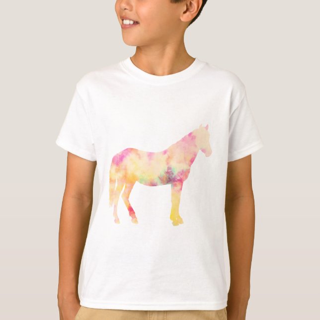 tie dye standing pink and yellow horse T-Shirt (Front)