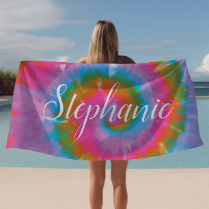 Tie Dye Swirl Abstract Personalised Summer  Beach Towel