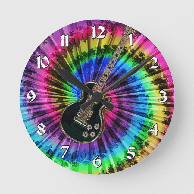 Tie Dye Swirl Electric Music Guitar Clock (Front)