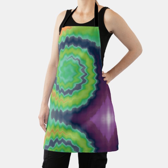 Tie dye swirl funky retro groovy colourful pattern apron (Insitu)