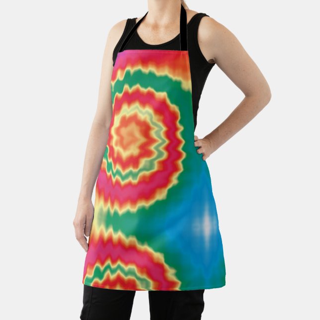 Tie dye swirl funky retro groovy colourful pattern apron (Insitu)