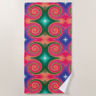 Tie dye swirl funky retro groovy colourful pattern beach towel