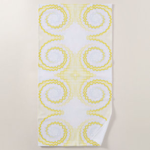 Tie dye swirl funky retro groovy yellow white beach towel