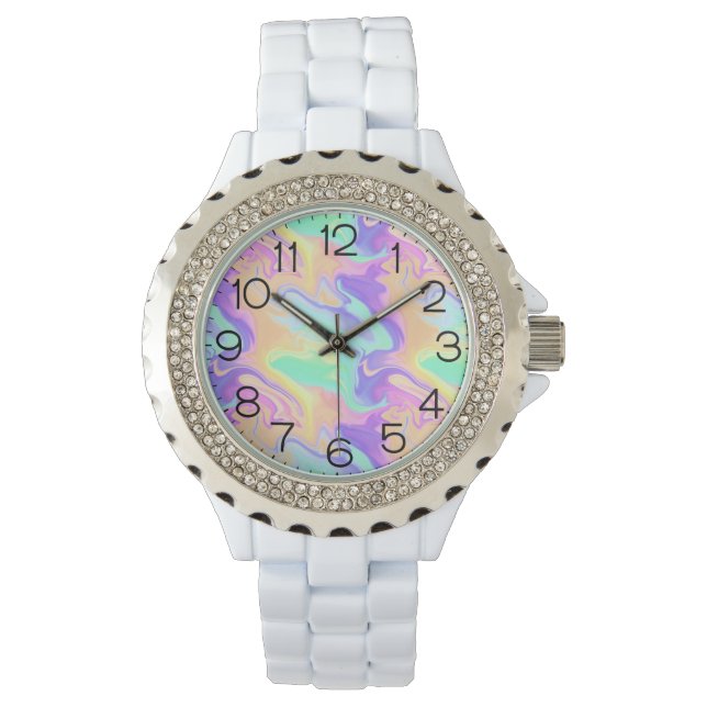 Tie Dye Swirl Marble Retro Groovy Watch (Front)