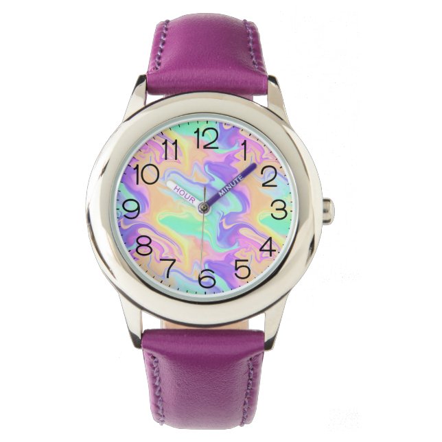 Tie Dye Swirl Marble Retro Groovy Watch (Front)
