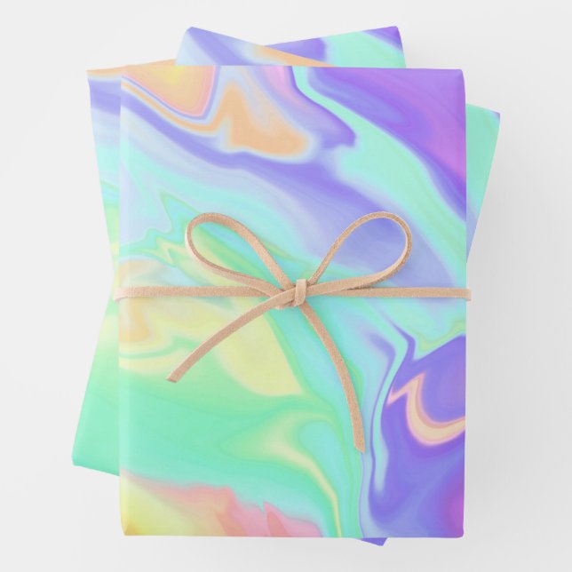Tie Dye Swirl Pastel Groovy Wrapping Paper Sheet (In situ)