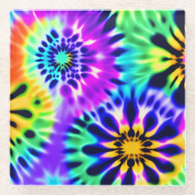 Tie Dye Swirling Pattern Design Glass Coaster (Front)