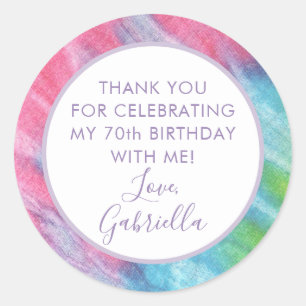 Tie Dye Thank You Birthday Party Favour Classic Round Sticker